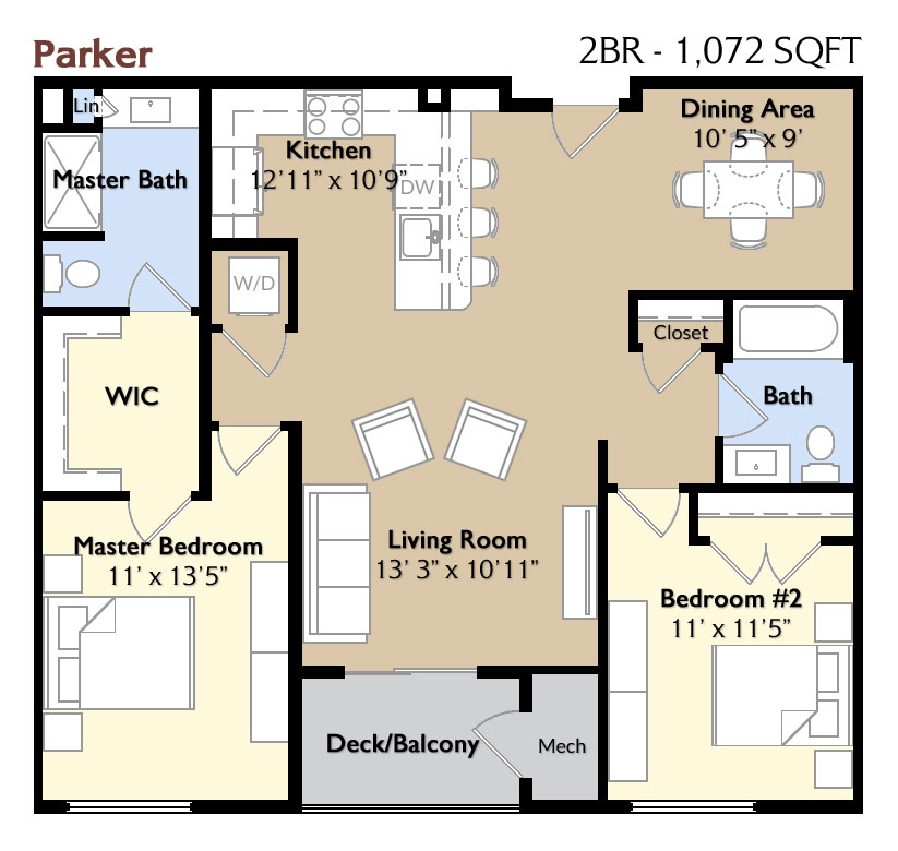 Parker Two Bedroom Floor Plan | Beaver Brook Crossing